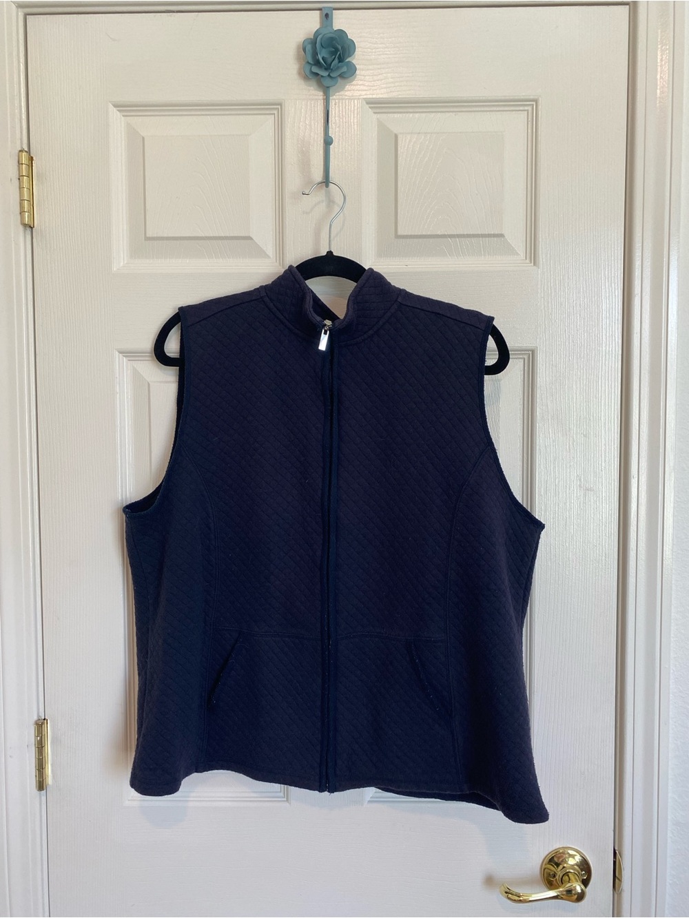 Karen Scott Navy Quilted Sleeveless Zip Vest